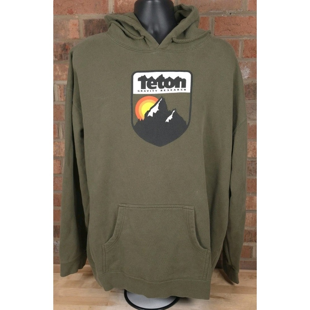 Teton Gravity Research Mens 3XL XXXL Hoodie Sweatshirt Green Mountain Logo